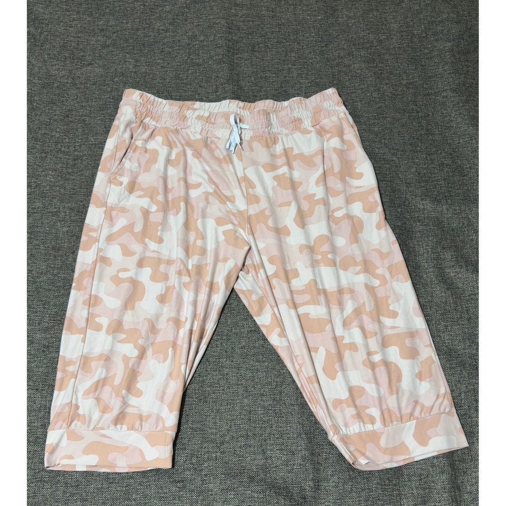 Real Essentials Womens 2X Pajama Pants Pink Camo Capri Sleepwear Lounge Capri